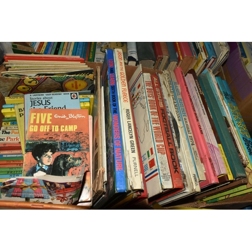 608 - FIVE BOXES OF CHILDREN'S BOOKS & MAGAZINES to include classic stories, vintage and modern annuals, l... 