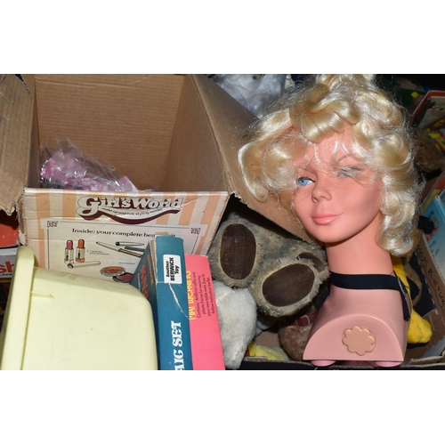 609 - THREE BOXES OF TOYS, to include a boxed Girl's World styling head with some accessories, a boxed Cas... 