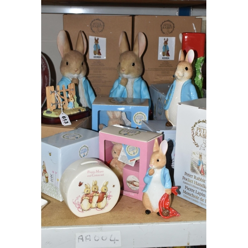 613 - A GROUP OF BOXED ENESCO BEATRIX POTTER PETER RABBIT COLLECTABLES, comprising a limited edition Peter... 