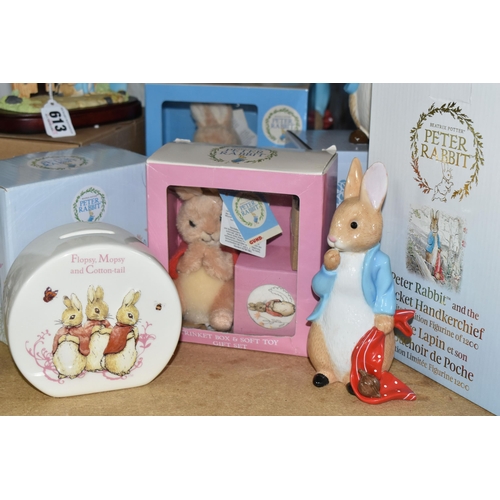 613 - A GROUP OF BOXED ENESCO BEATRIX POTTER PETER RABBIT COLLECTABLES, comprising a limited edition Peter... 