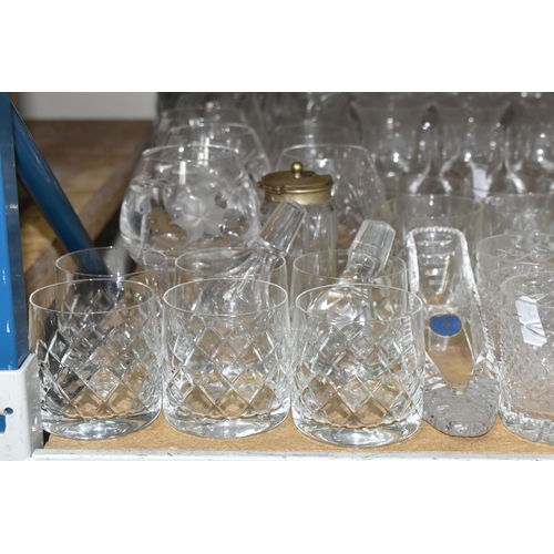 615 - A GROUP OF CUT CRYSTAL AND OTHER GLASS WARES, to include an elaborate Victorian cut glass decanter, ... 