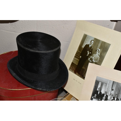 623 - A  1937 WEDDING DRESS, GLOVES AND TOP HAT WITH ORIGINAL WEDDING PHOTOGRAPHS, comprising a handmade d... 