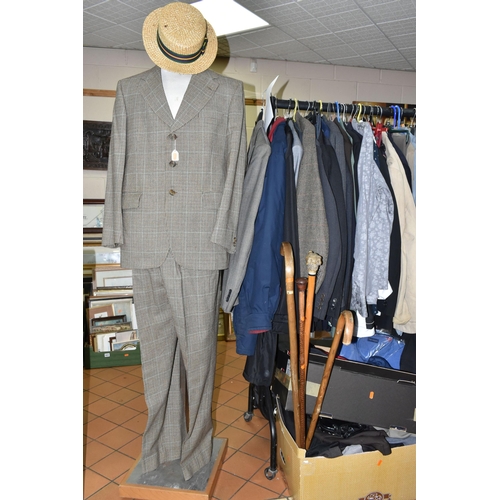 630 - A LARGE QUANTITY OF GENTLEMEN'S CLOTHING AND ACCESSORIES, to include eight suits, rain jackets, over... 