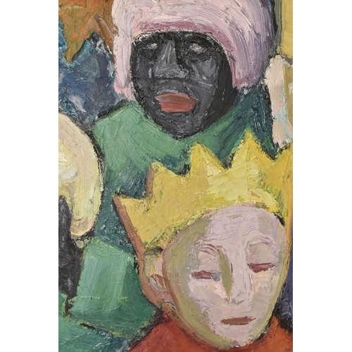 634 - ANNELIESE HOSCHELE (GERMAN 1923-?) THREE WISE MEN, a depiction of three figures, two of them are hol... 