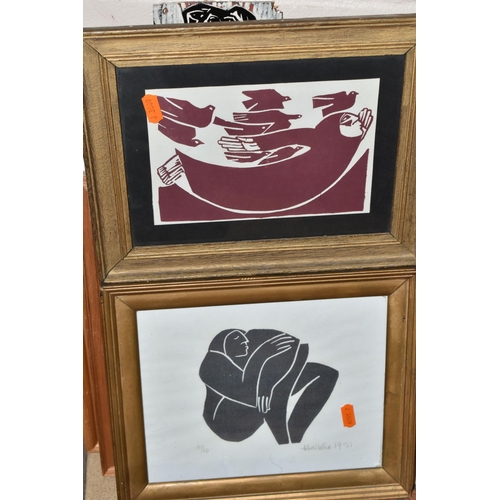 637 - HEINKE JENKINS (1937-2023) FOUR SIGNED LINOCUT PRINTS, comprising 'Shelter' 2/4 dated 2009, approxim... 