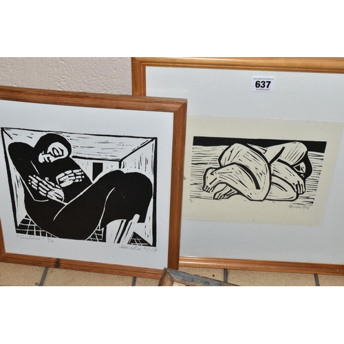 637 - HEINKE JENKINS (1937-2023) FOUR SIGNED LINOCUT PRINTS, comprising 'Shelter' 2/4 dated 2009, approxim... 