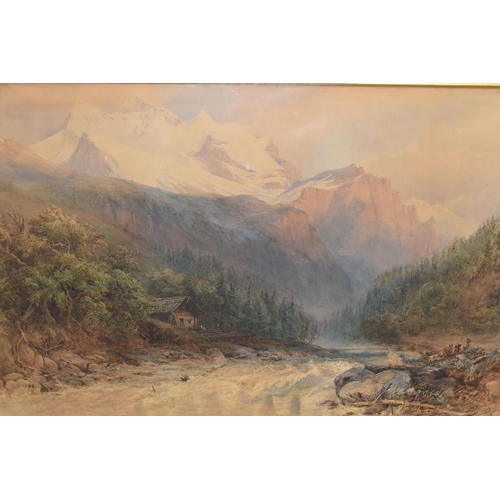 645 - DAVID HALL McKEWAN (1817-1873) A CONTINENTAL ALPINE LANDSCAPE, depicting a stream to the foreground ... 