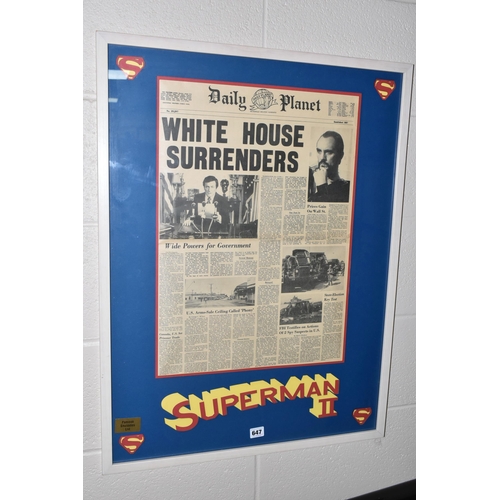 647 - SUPERMAN II 'DAILY PLANET - WHITE HOUSE SURRENDERS' PROP NEWSPAPER, the newspaper was depicted in th... 