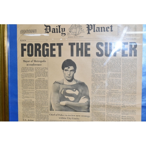 649 - SUPERMAN  'DAILY PLANET - FORGET THE SUPER' PROP NEWSPAPER, possibly from the 1977 film and featurin... 