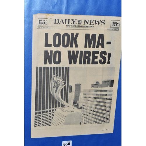 650 - SUPERMAN 'DAILY NEWS - LOOK MA - NO WIRES' PROP NEWSPAPER, possibly from the 1977 film with a graphi... 