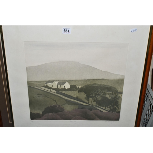 651 - A SMALL QUANTITY OF PRINTS ETC, to include a Alan Kennedy limited edition etching 'Isle of Islay', a... 