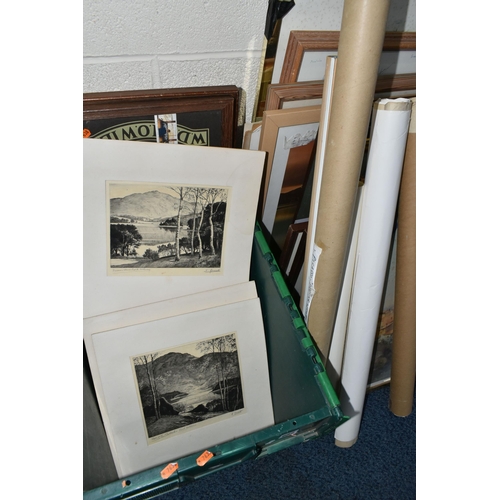 652 - A QUANTITY OF PAINTINGS AND PRINTS ETC, to include five Sam Garratt (1840-1948) signed dry point etc... 