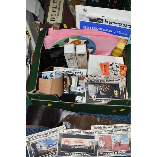 657 - THREE BOXES OF BREWERIANA AND RELATED EPHEMERA, to include a collection of beer mats, tankards inclu... 