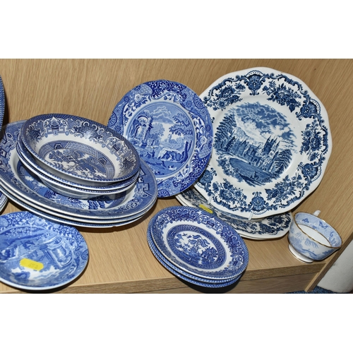 658 - A COLLECTION OF BLUE AND WHITE CERAMICS, thirty three pieces to include serving dishes, a tureen, a ... 