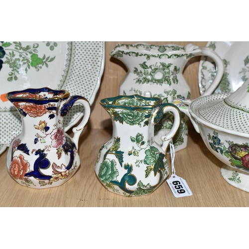 659 - A GROUP OF MASONS DINNER WARES, comprising 'Fruit Basket' cheese dish and cover, 15cm jug and desser... 