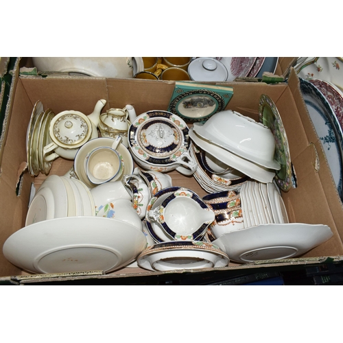 661 - SIX BOXES AND LOOSE DINNER WARES, to include forty eight pieces of Adams 'Cornwall' pattern, other A... 