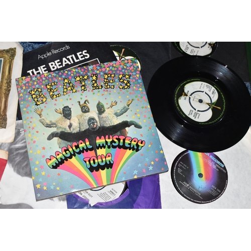 671 - ONE BOX OF SINGLE 45RPM RECORDS, approximately eighty records, artists include The Beatles 'Magical ... 