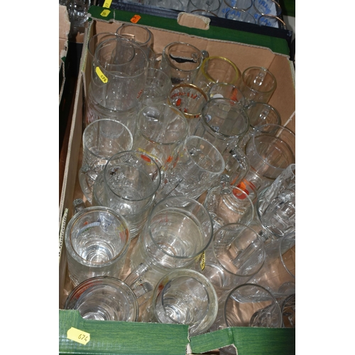 674 - BREWERIANA: SIX BOXES OF NAMED BEER GLASSES, over ninety assorted drinking glasses, names include Gu... 