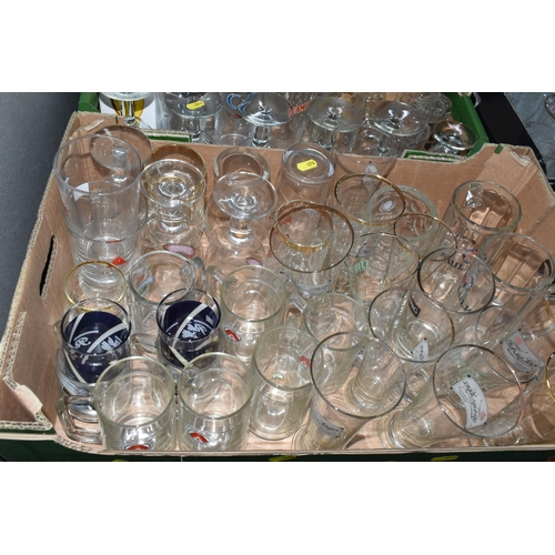 674 - BREWERIANA: SIX BOXES OF NAMED BEER GLASSES, over ninety assorted drinking glasses, names include Gu... 