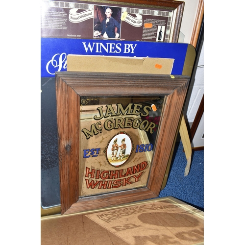 681 - A QUANTITY OF ALCOHOL ADVERTISING PRINTS AND MIRRORS, mirrors include James McGregor Highland whisky... 