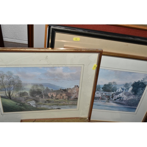 682 - A SMALL QUANTITY OF PAINTINGS AND PRINTS, to include a watercolour detail of Worcester signed R.D.H.... 