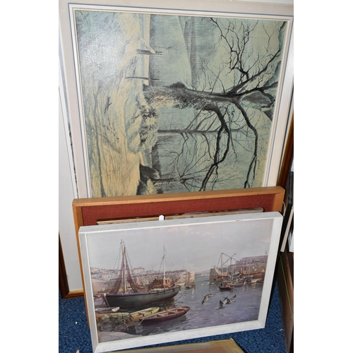 682 - A SMALL QUANTITY OF PAINTINGS AND PRINTS, to include a watercolour detail of Worcester signed R.D.H.... 