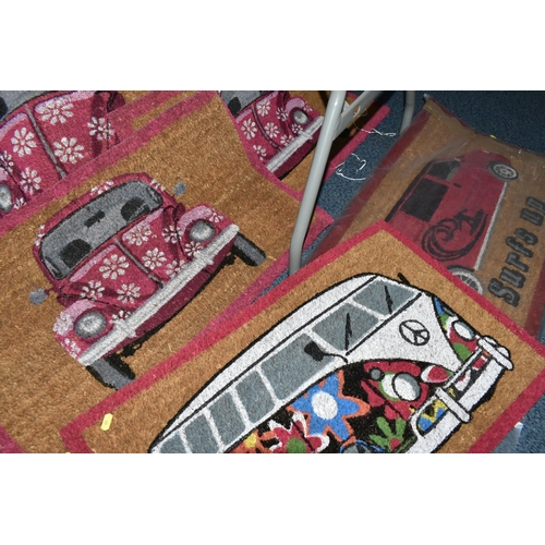 685 - SEVEN VOLKSWAGON THEMED DOORMATS IN AS NEW CONDITION, decorated with either a VW Beetle or VW camper... 