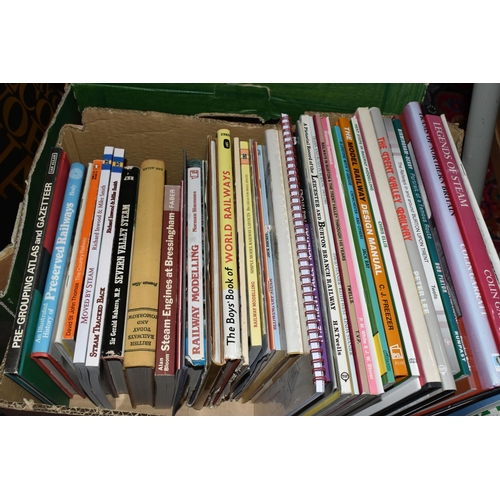 713 - THREE BOXES OF BOOKS & MAGAZINES on the subject of RAILWAYS containing over 100 miscellaneous titles... 