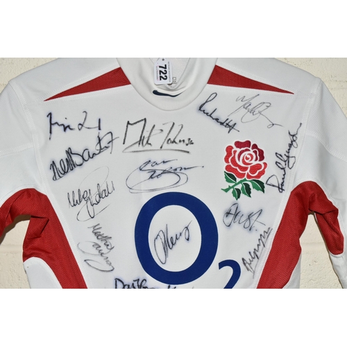 722 - A SIGNED REPLICA ENGLAND MEN'S RUGBY WORLD CUP 2003 SHIRT, multiple signatures in black felt pen to ... 