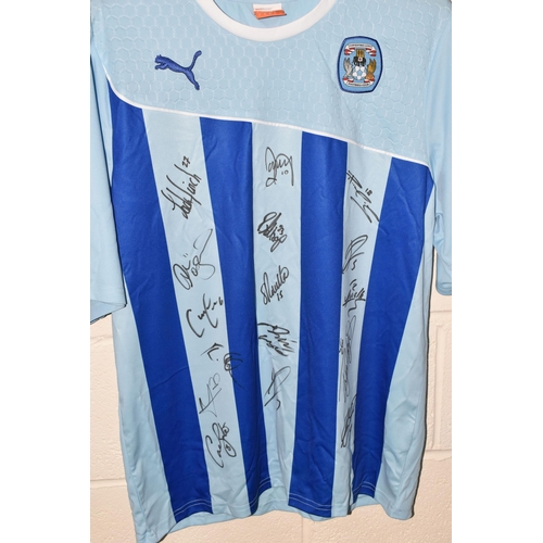 728 - FOUR SIGNED COVENTRY CITY REPLICA HOME FOOTBALL SHIRTS, all date from the 21st Century and are signe... 