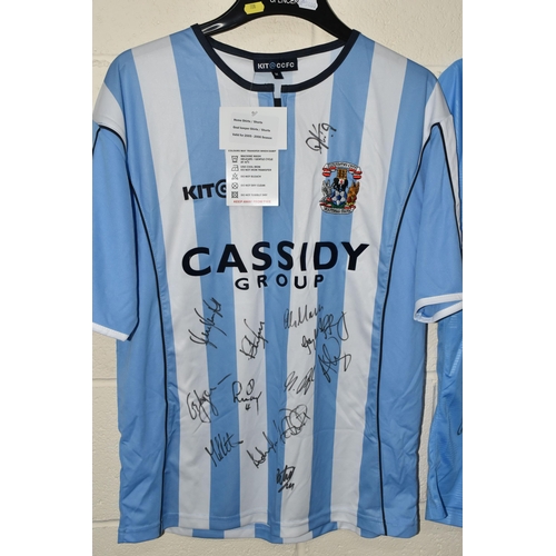 728 - FOUR SIGNED COVENTRY CITY REPLICA HOME FOOTBALL SHIRTS, all date from the 21st Century and are signe... 