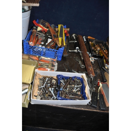 1066 - A COLLECTION OF TOOLS AND HARDWARE including a Black and Decker KD163E drill (PAT pass and working),... 