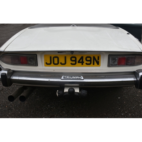 1000 - A 1974 TRIUMPH STAG CONVERTIBLE, REGISTRATION NUMBER JOJ 949N, finished in white with blue trim, tri... 