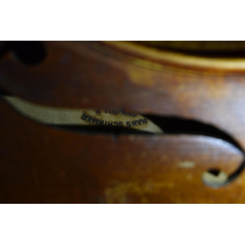 465 - A HANS SCHIRMER VIOLIN WITH JOSEF KLOTZ PAPER LABEL, approximate length of body 36cm, total length 5... 