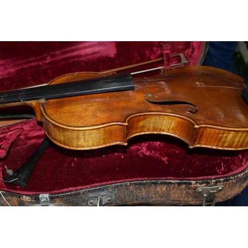 465 - A HANS SCHIRMER VIOLIN WITH JOSEF KLOTZ PAPER LABEL, approximate length of body 36cm, total length 5... 