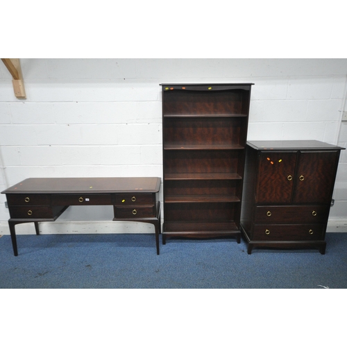 1203 - THREE PIECES OF STAG MINSTREL FURNITURE, to include a dressing table, fitted with five drawers on ta... 