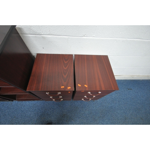 1205 - A SELECTION OF MAHOGANY EFFECT FURNIUTRE, to include two sized open bookcases, largest width 88cm x ... 