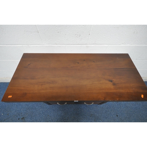 1208 - A MODERN STAINED HARDWOOD EFFECT SIDE TABLE, with two drawers, width 120cm x depth 52cm x height 76c... 