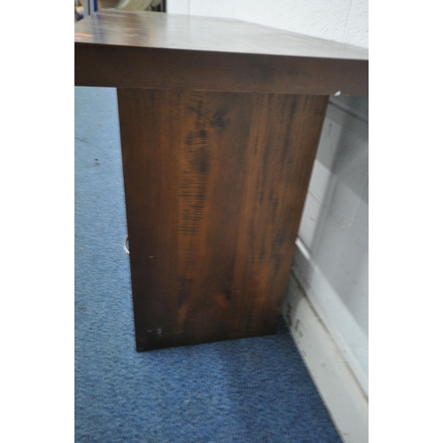 1208 - A MODERN STAINED HARDWOOD EFFECT SIDE TABLE, with two drawers, width 120cm x depth 52cm x height 76c... 