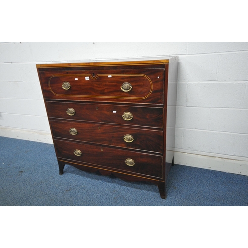 1209 - A GEORGIAN MAHOGANY SECRETAIRE CHEST, the top drawer with a fall front door, enclosing a fitted inte... 