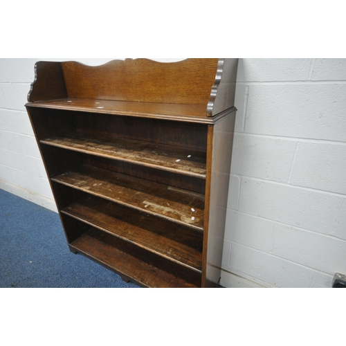 1210 - A 20TH CENTURY OAK FIVE TIER OPEN BOOKCASE, with a raised back, width 122cm x depth 31cm x height 14... 