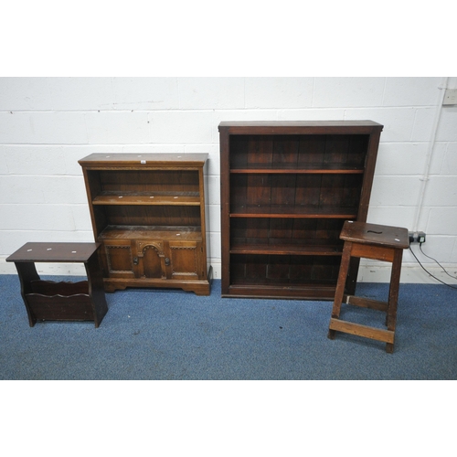 1211 - A 20TH CENTURY OAK BOOKCASE, with a single adjustable shelf, above two doors, width 84cm x depth 26c... 