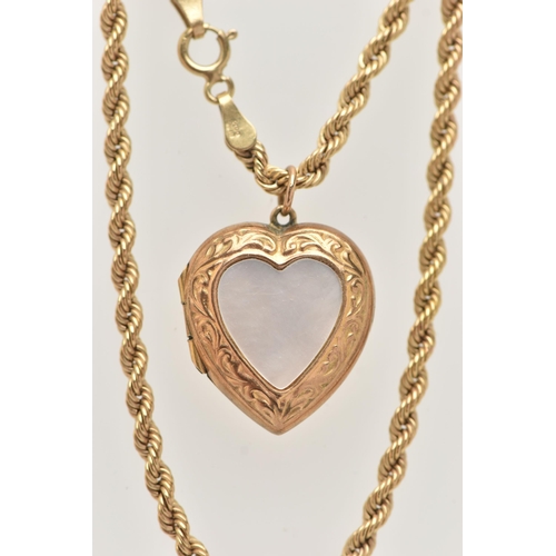 22 - A 9CT GOLD ROPE TWIST CHAIN WITH LOCKET, chain fitted with a spring clasp, hallmarked 9ct Sheffield ... 