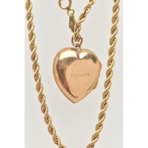 22 - A 9CT GOLD ROPE TWIST CHAIN WITH LOCKET, chain fitted with a spring clasp, hallmarked 9ct Sheffield ... 