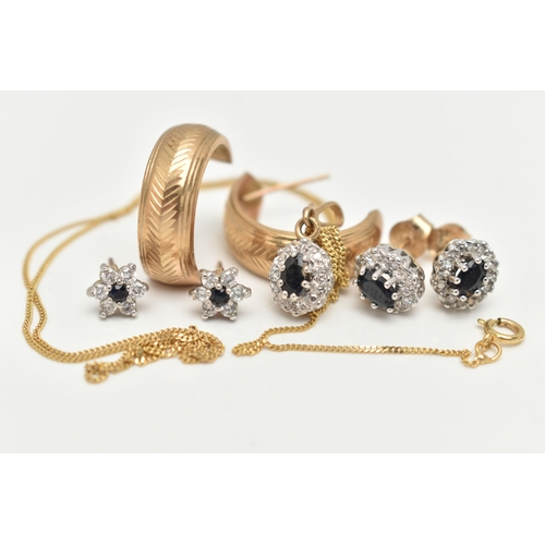 27 - ASSORTED JEWELLERY ITEMS, to include a pair of 9ct gold oval sapphire and diamond cluster stud earri... 