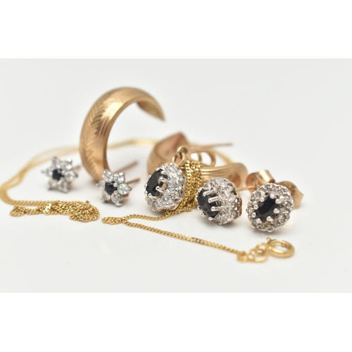 27 - ASSORTED JEWELLERY ITEMS, to include a pair of 9ct gold oval sapphire and diamond cluster stud earri... 