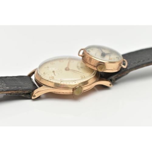 28 - A GENTS 9CT GOLD WRISTWATCH AND A LADIES WATCH HEAD, the manual wind wristwatch, round silvered dial... 