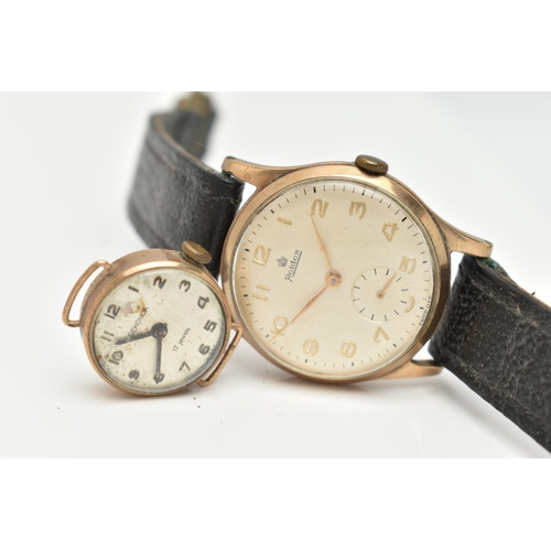 28 - A GENTS 9CT GOLD WRISTWATCH AND A LADIES WATCH HEAD, the manual wind wristwatch, round silvered dial... 