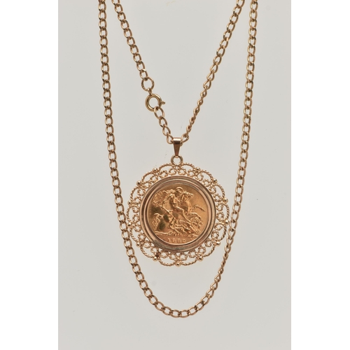 3 - A HALF SOVEREIGN PENDANT AND CHAIN, half sovereign depicting Queen Elizabeth II obverse, George and ... 