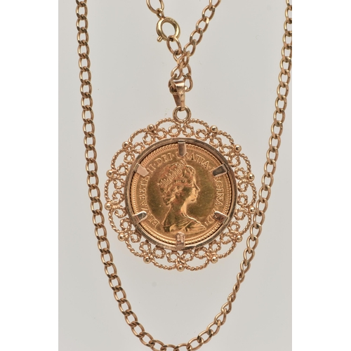 3 - A HALF SOVEREIGN PENDANT AND CHAIN, half sovereign depicting Queen Elizabeth II obverse, George and ... 